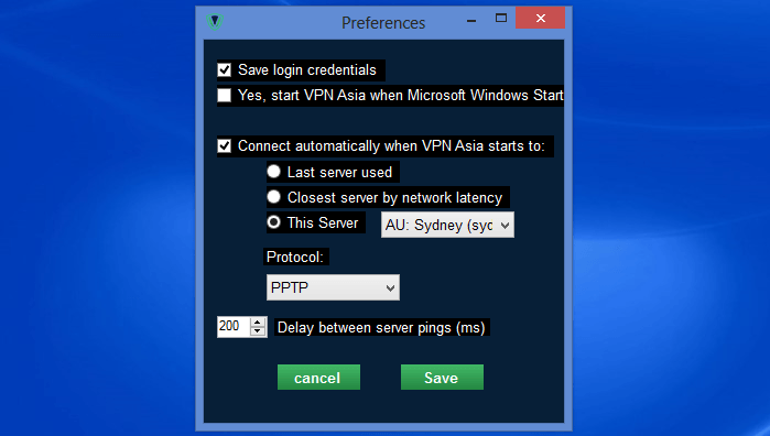 VPN.asia Windows Preferences