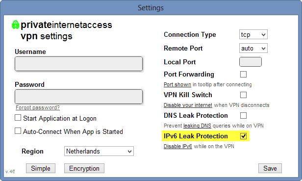 PIA IPv6 leak protection