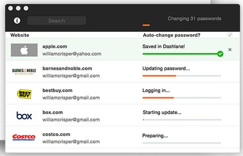 Dashlane automatic password changes