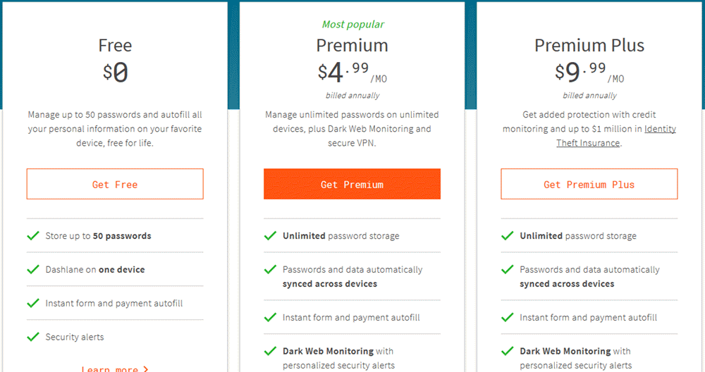 Dashlane pricing with VPN