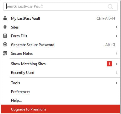 LastPass menu