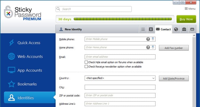 Sticky Password Identities