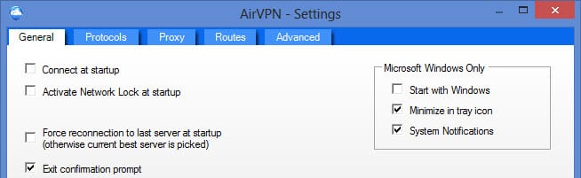 AirVPN Client General Settings