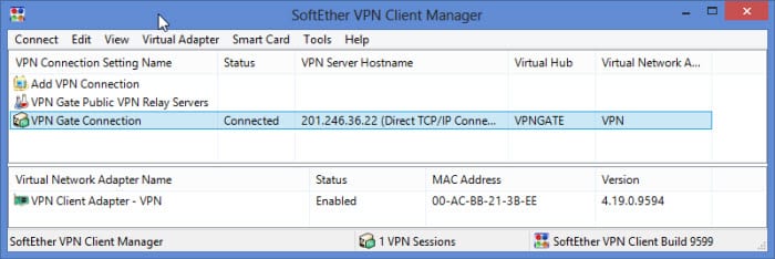 SoftEther VPN Client Connected