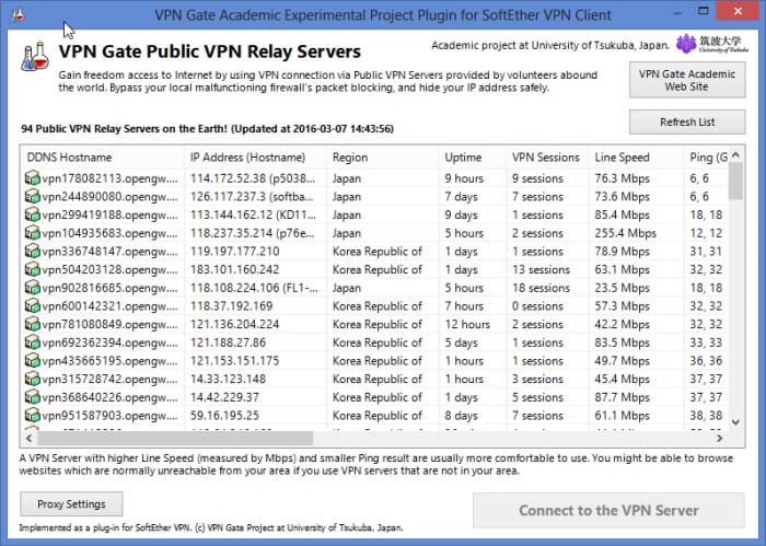 VPN Gate Server Connection