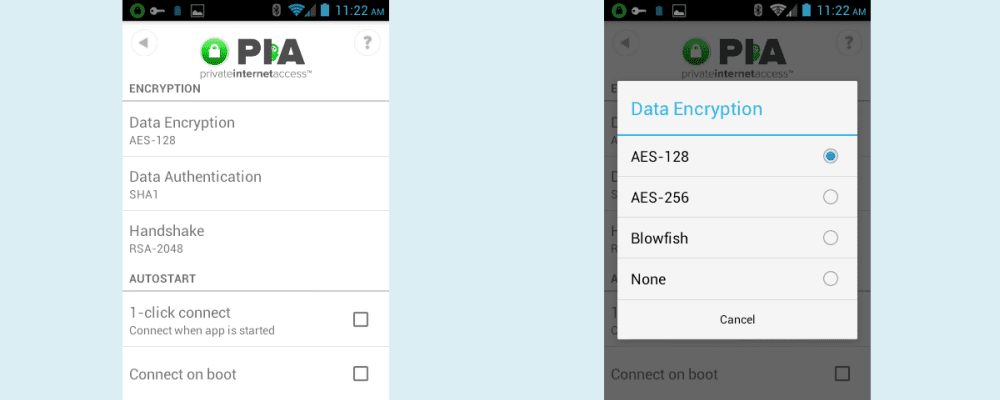 Private Internet Access Android App Encryption Settings