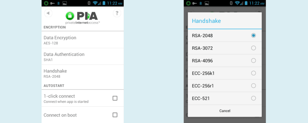 Private Internet Access Android App Handshake Settings