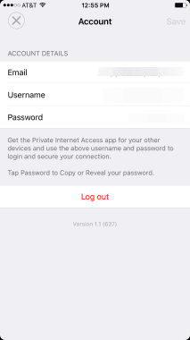 Private Internet Access iOS App Logout