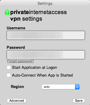 Private Internet Access Mac OS X Login