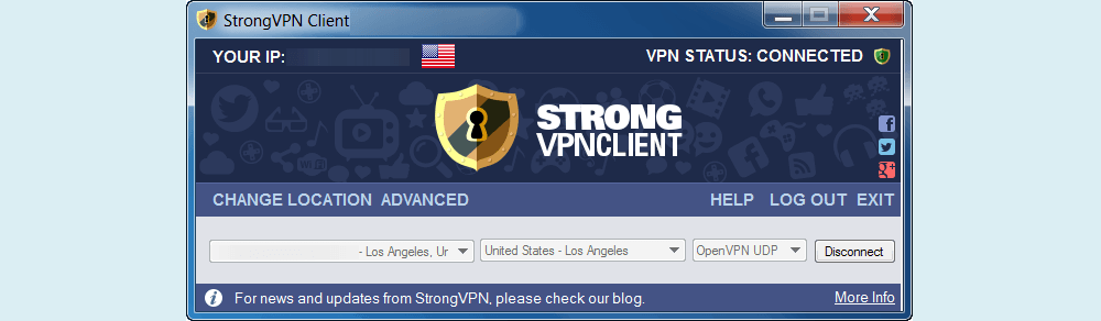 StrongVPN Windows Client Connected to LA