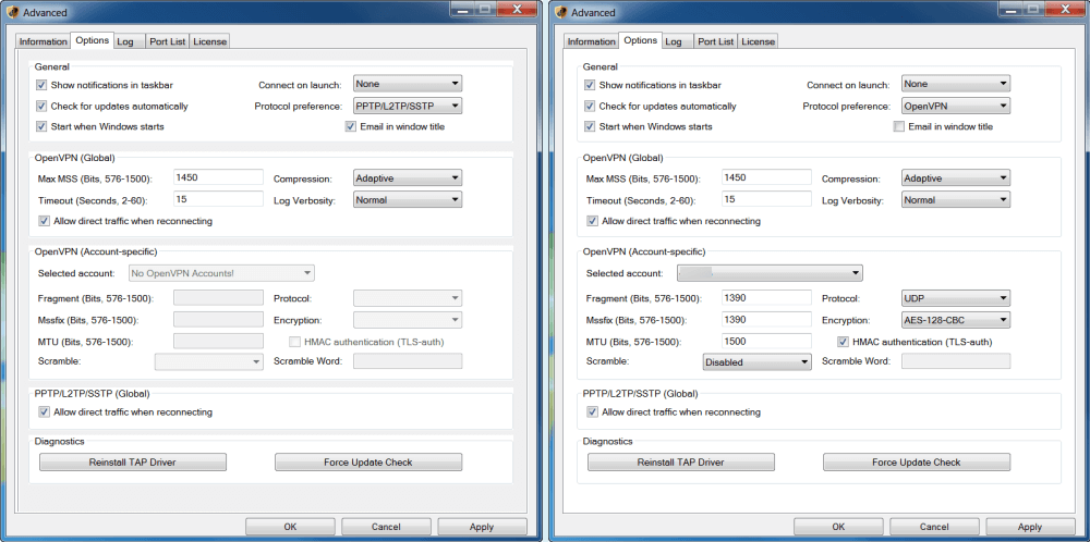 StongVPN Windows Client Options