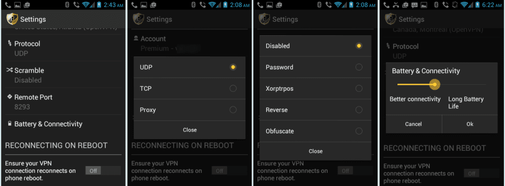 StrongVPN Android App Settings