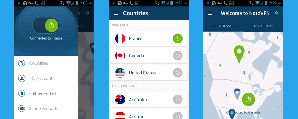 NordVPN Android App Countries Connection to Canada