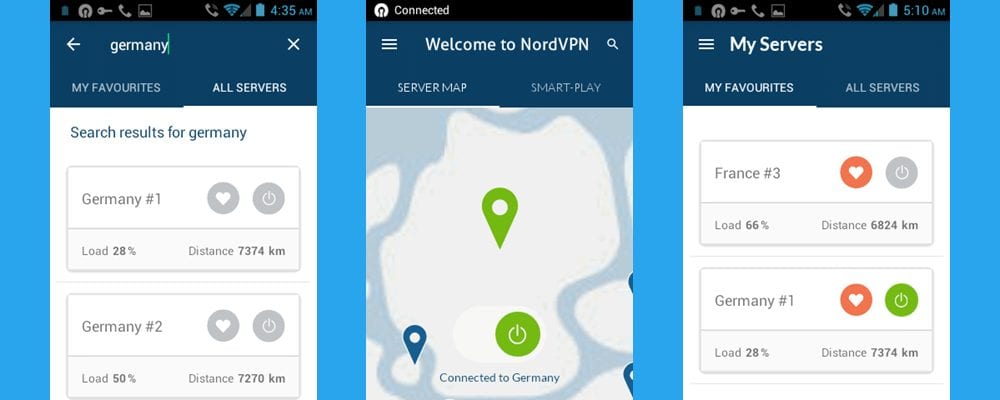 NordVPN Android App All Server Search Germany