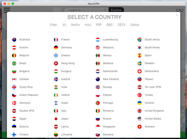 NordVPN Mac Explore All Countries