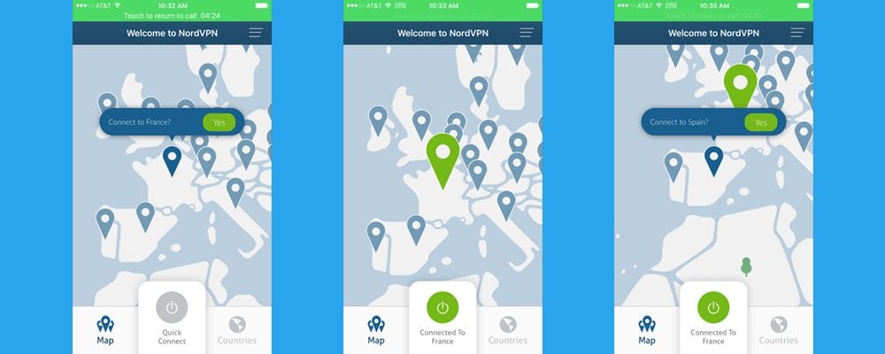 NordVPN iOS App Map Connection to France