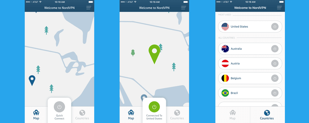 NordVPN iOS App Quick Connect and Country Server Selection