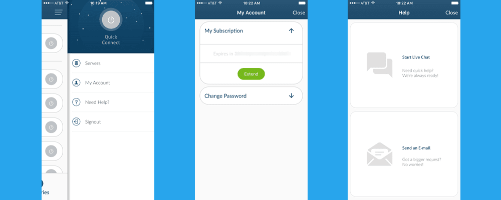 NordVPN iOS App Account and Help Screens