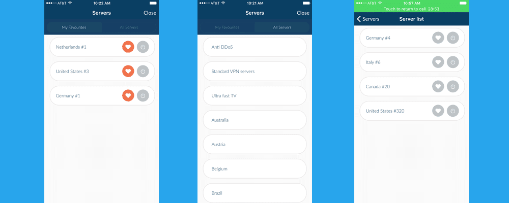 NordVPN iOS App Servers