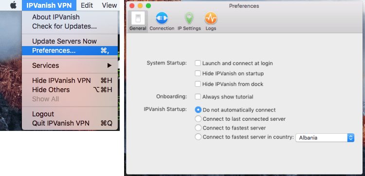 IPVanish Mac preferences