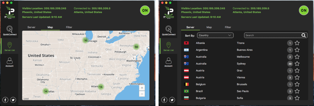 IPVanish Mac server selection