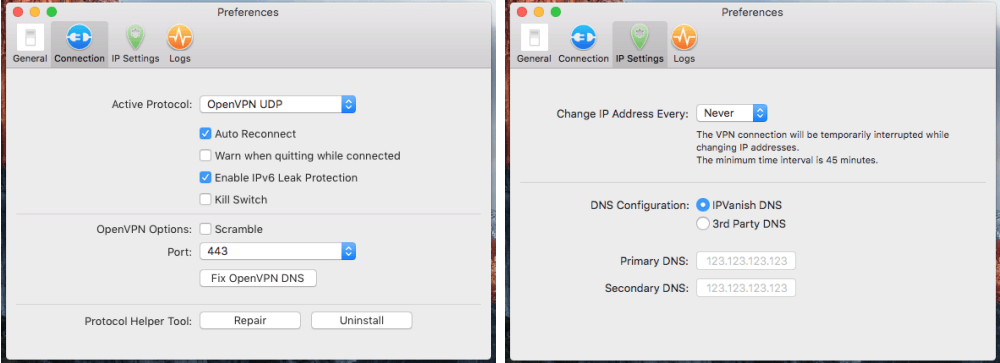 IPVanish Mac settings