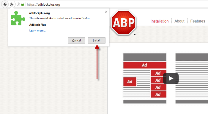 Adblock Plus click on install