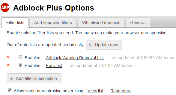 Adblock Plus options