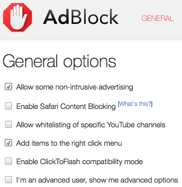 Adblock Safari options