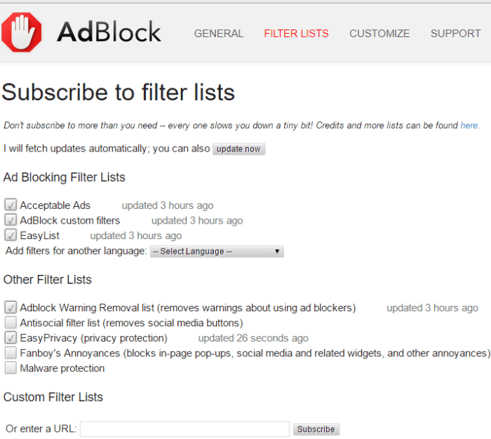 Filter Lists heading.