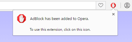 AdBlock extension is installed for Opera