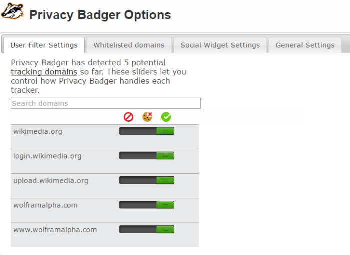 privacy badger options page