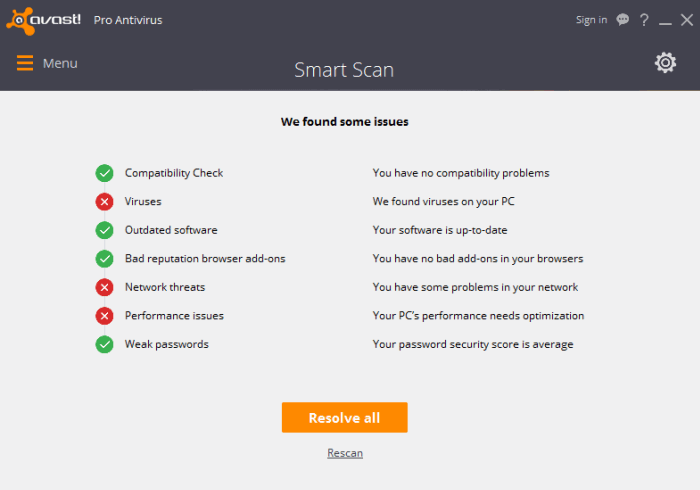 Avast scan results