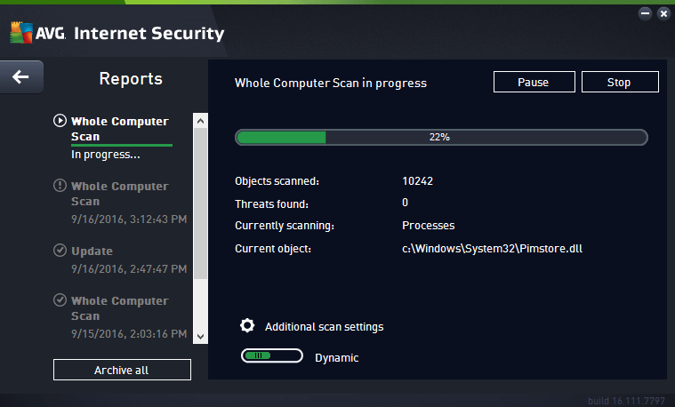 AVG scanning screen