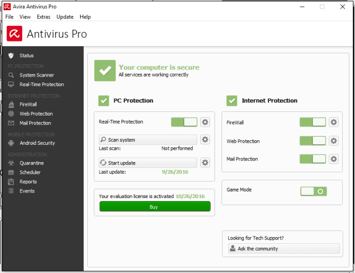 Main Avira Console