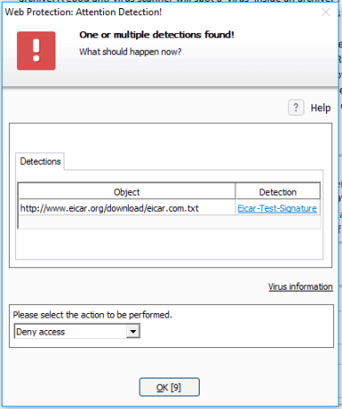 Avira threat dectection screen