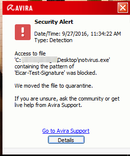 Fake virus popup for Avira