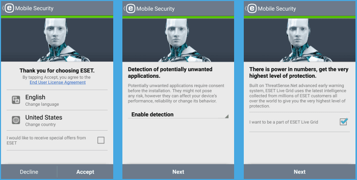ESET Mobile Security second set of screens