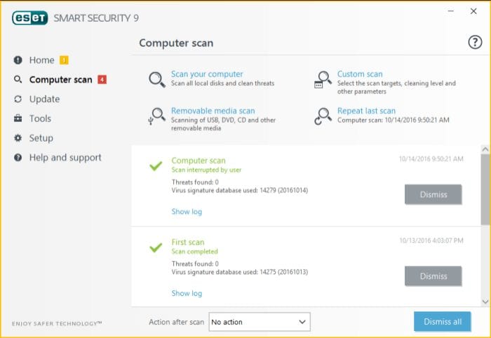 Scanning console for ESET