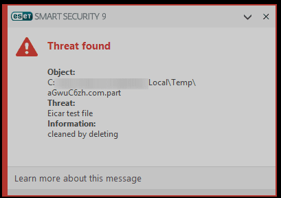 ESET threat popup