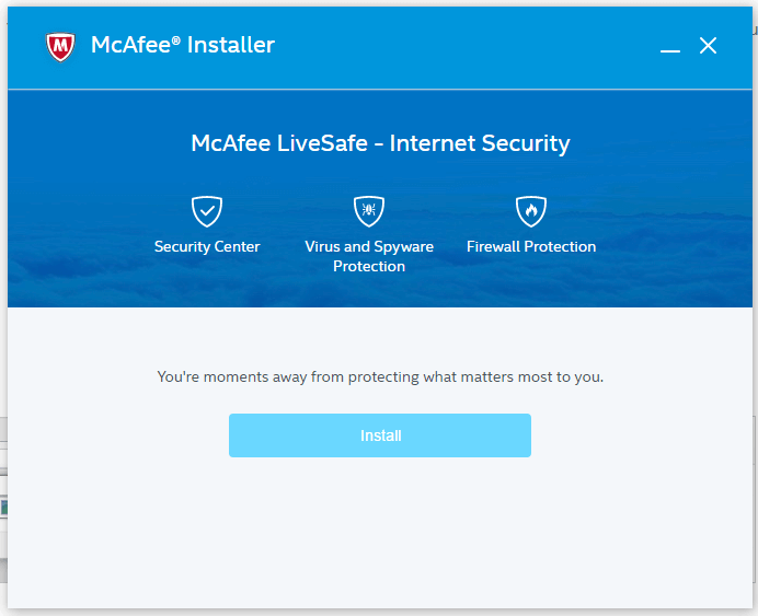 McAfee Antivirus install screen