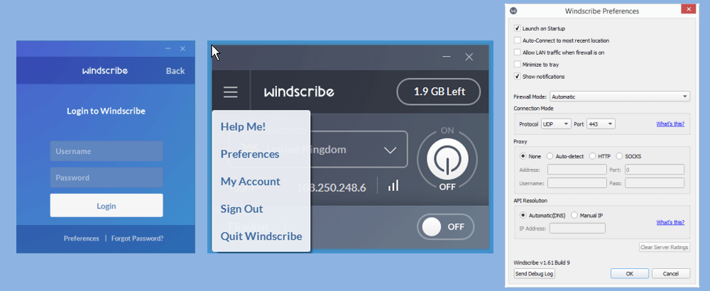 Windscribe Windows Client Startup and Preferences