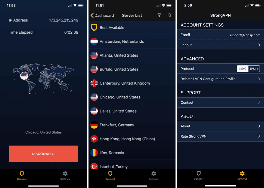 StrongVPN iOS app