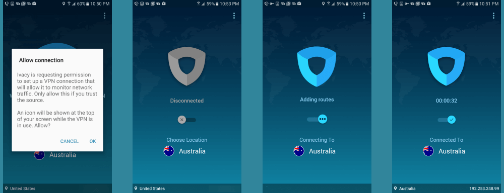 Ivacy VPN Android Connection