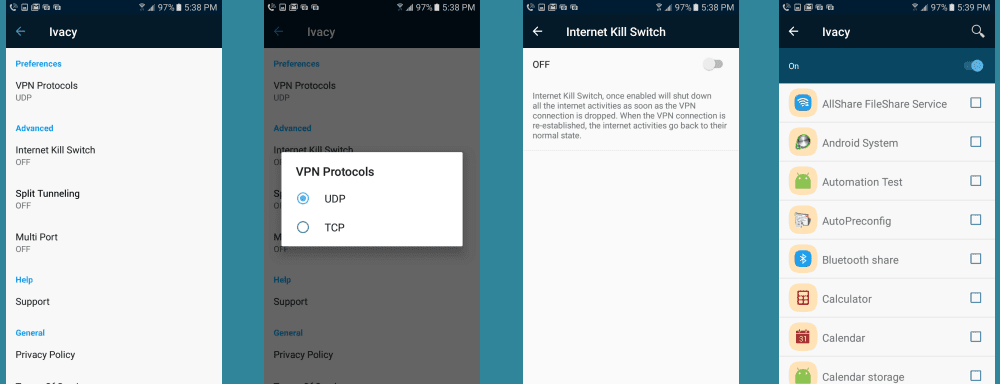 Ivacy VPN Android Settings