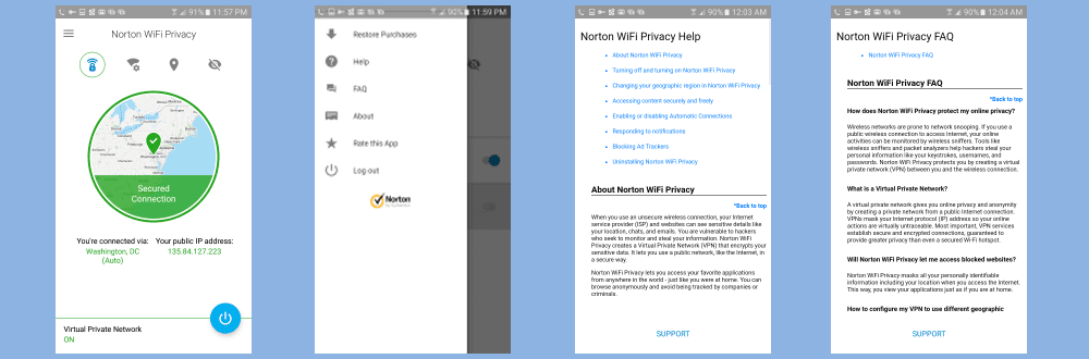  WiFi Privacy Secure VPN Android Menu
