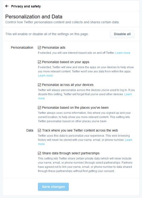 Twitter privacy settings