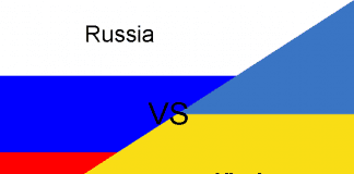 Ukraine and Russian flag split