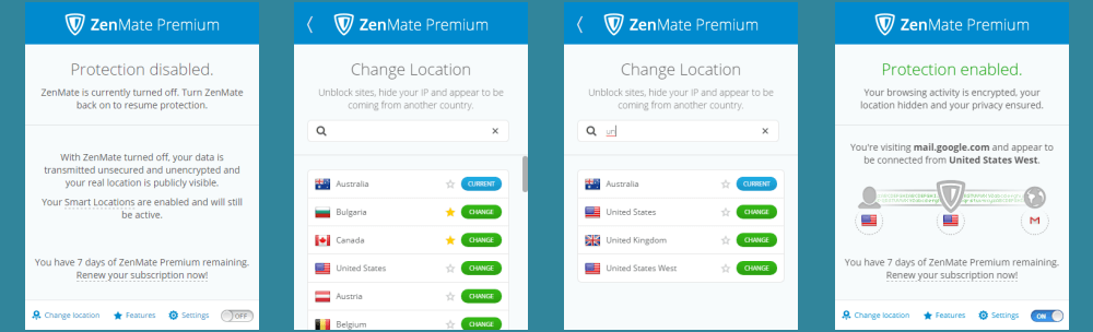 Changing Location with the ZenMate VPN Google Chrome Extension