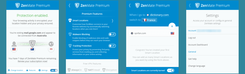 ZenMate VPN Google Chrome Extension Menu